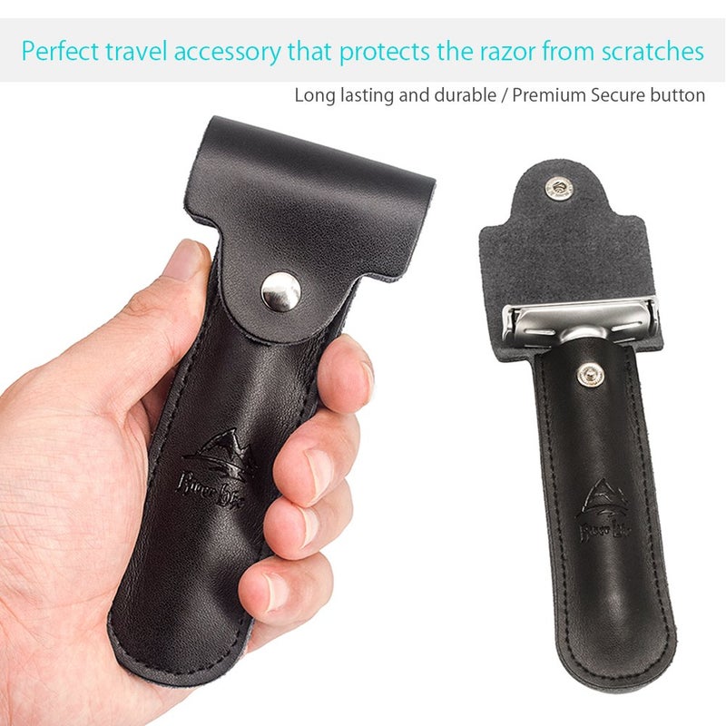 River Lake Travel Double Edge Safety Razor, River Lake RZ700 Long Handle Adjustable Classic Safety Shaver Razor (Razor with Protective Case,Black) - Image 3